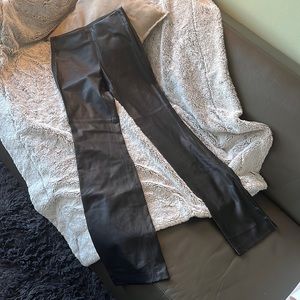 Zara High Waisted Black Leather Flare Pants with Zipper on Side